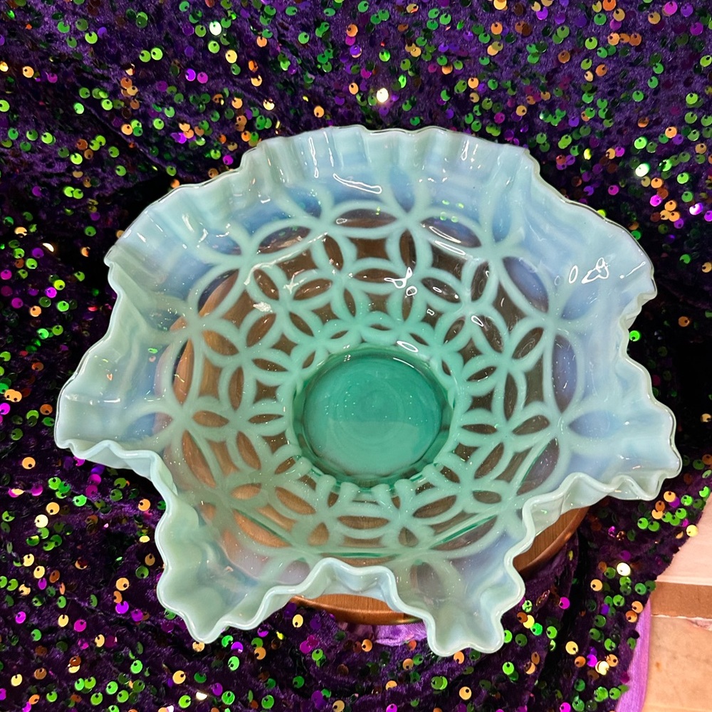 Fenton Double Band wedding bowl. Blue. Large